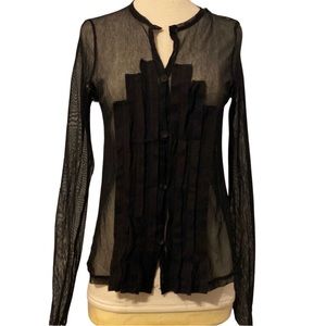 LILITH Made in Italy RARE tuxedo front sheer blouse L/42 black- perfect layering